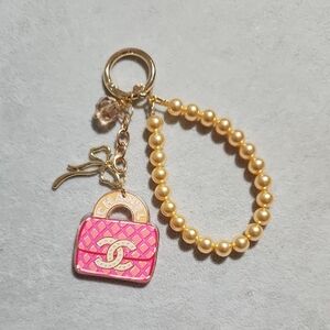 ❌️SOLD❌️Chanel-styled Pink and Gold Keychain  Loop